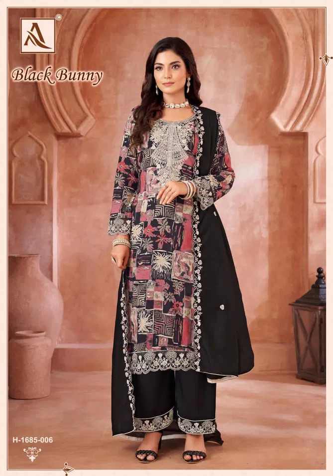 Black Bunny By Alok Suit Viscose Reyon Printed Embroidery Dress Material Suppliers In India